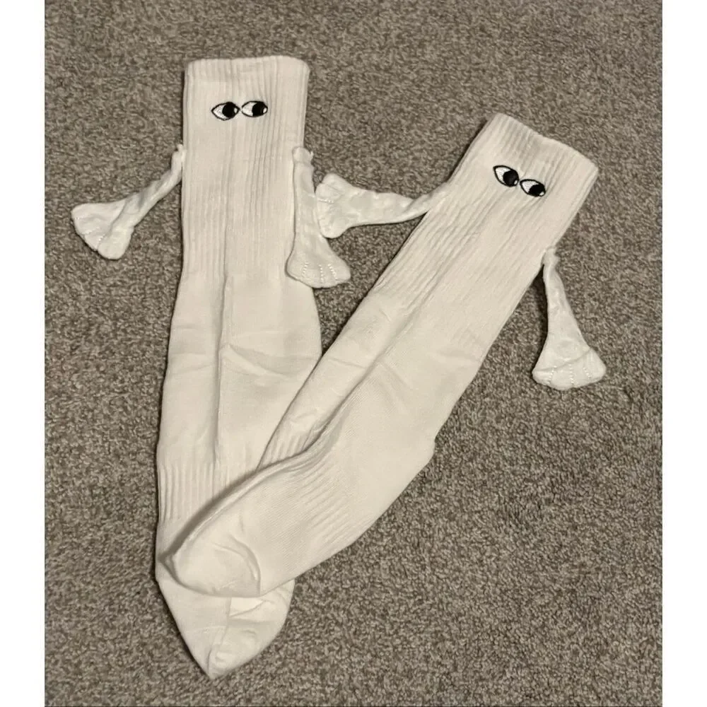 Two Pairs of eyes and ears or hands ladies white socks size 7-9